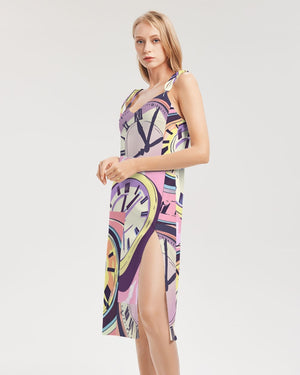 Time Bender Women's All-Over Print Tie Strap Split Dress