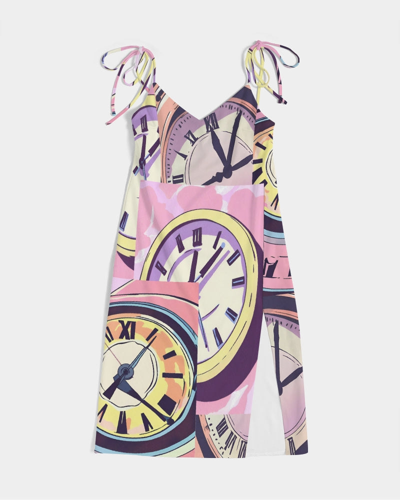 Time Bender Women's All-Over Print Tie Strap Split Dress