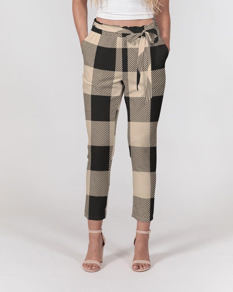 Plaid Print Women's Skinny Belted Tapered Pants
