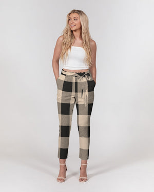Plaid Print Women's Skinny Belted Tapered Pants