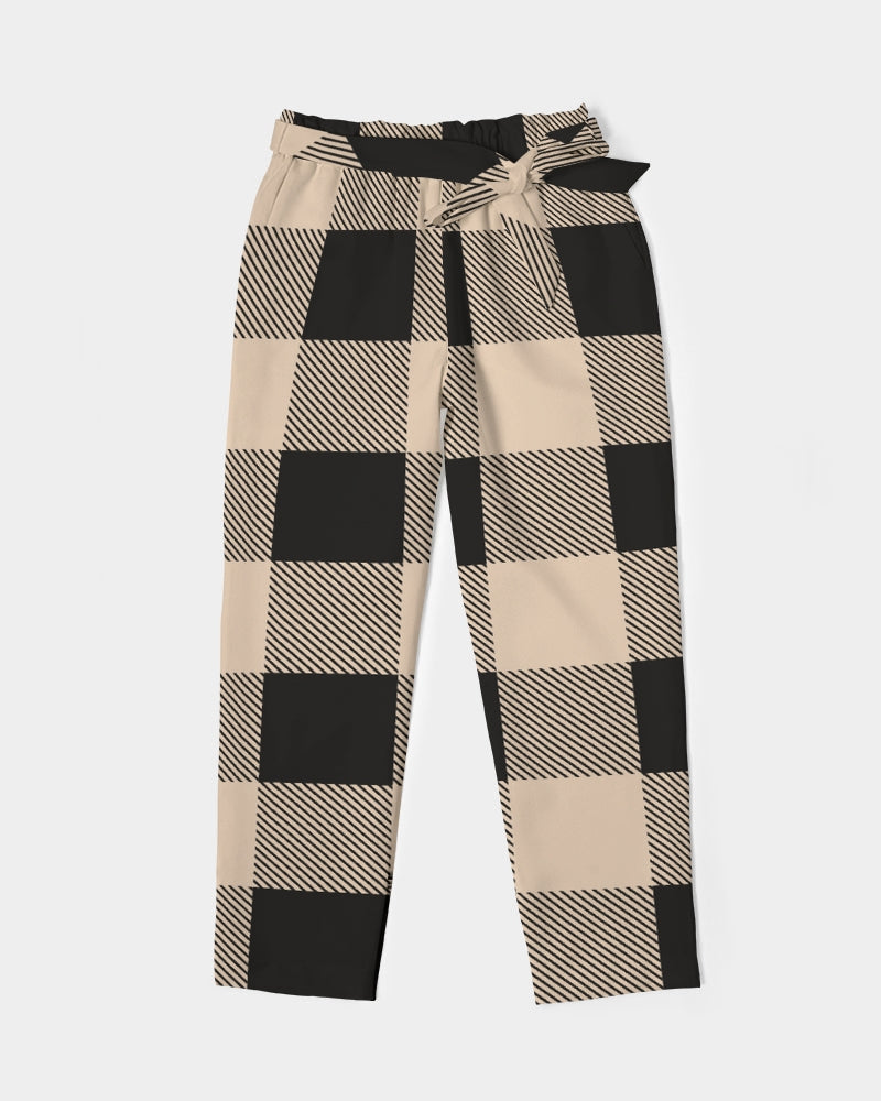 Plaid Print Women's Skinny Belted Tapered Pants